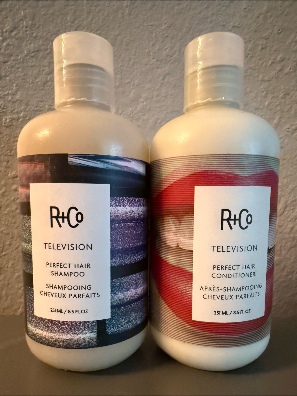 New/sealed R+Co Television Perfect Hair Shampoo and Conditioner 8.5oz